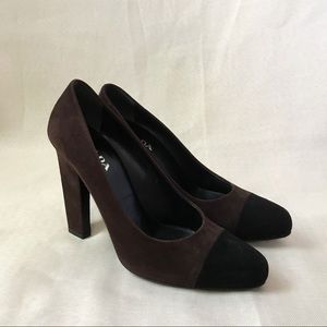 PRADA Suede Brown Black Cap Toe Heels size 37
